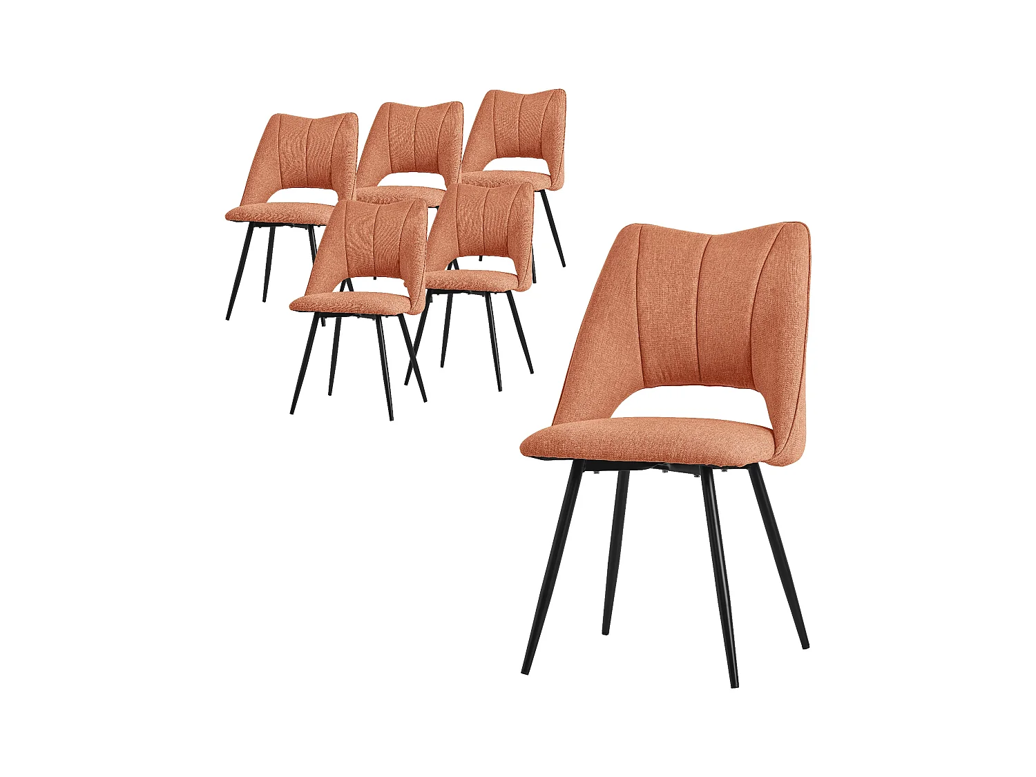 ML-Design Chaises de salle à manger, set de 6, orange, assise en polyester, pieds métalliques noirs