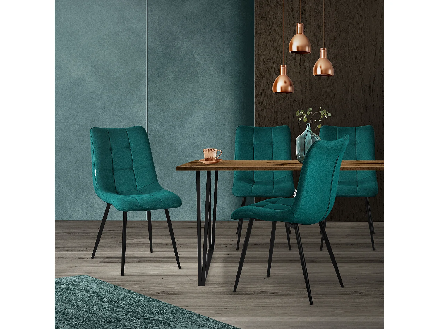 ML-Design Chaise de salle à manger set de 6 pièces pétrole, Chaise de salon avec revêtement tissu &amp