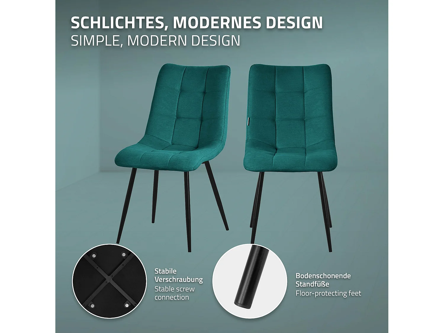 ML-Design Sedia da pranzo set di 6 pezzi petrolio, Lounge chair con rivestimento in tessuto