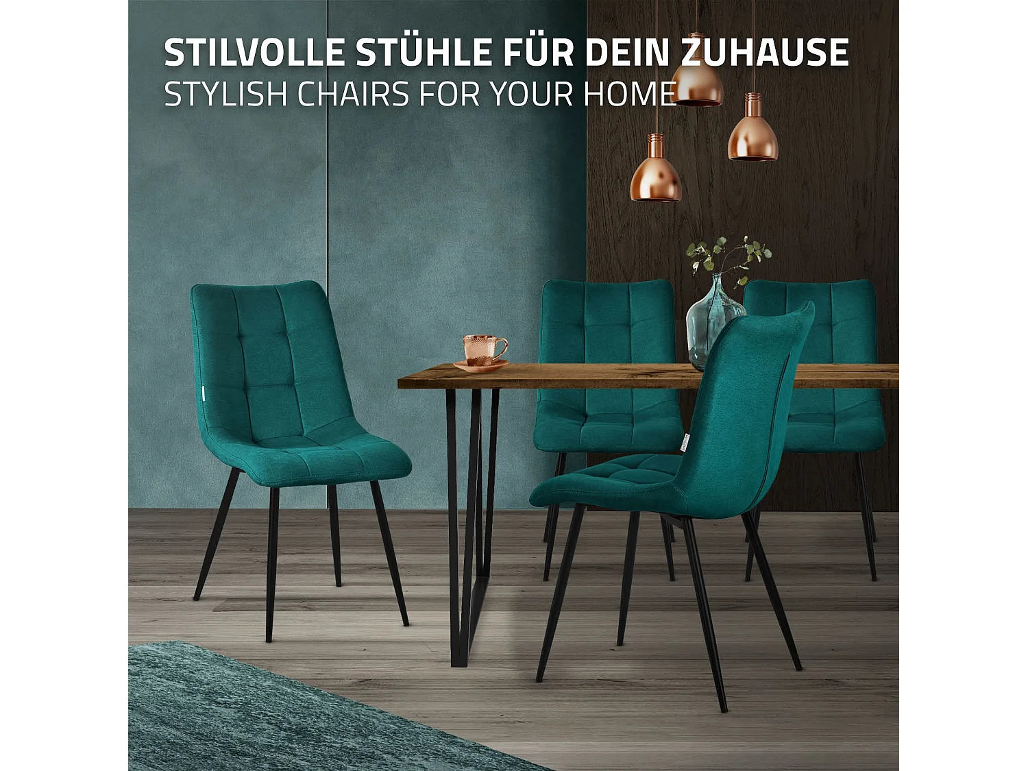 ML-Design Sedia da pranzo set di 6 pezzi petrolio, Lounge chair con rivestimento in tessuto