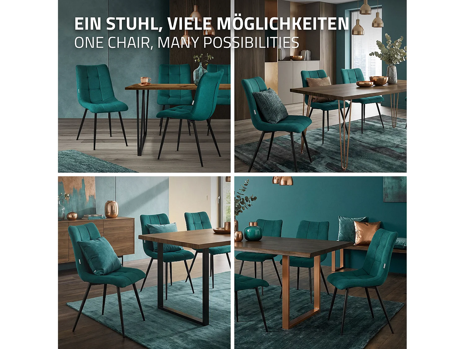 ML-Design Sedia da pranzo set di 6 pezzi petrolio, Lounge chair con rivestimento in tessuto