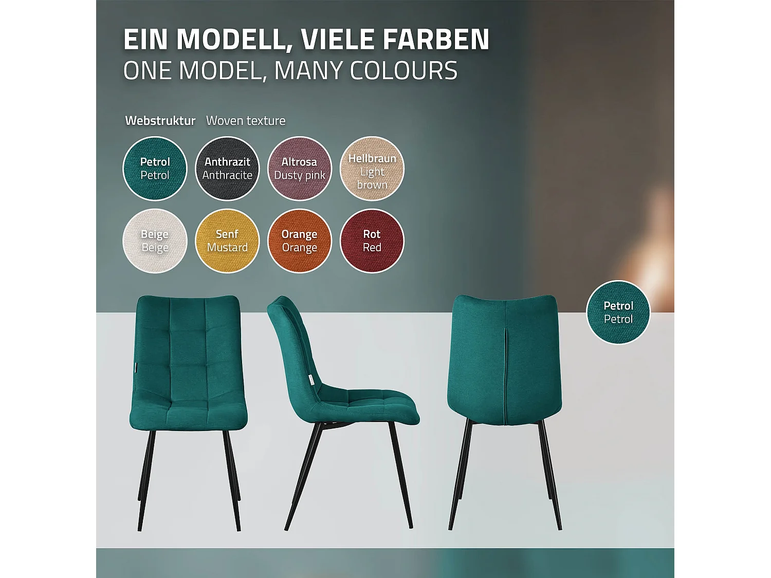 ML-Design Sedia da pranzo set di 6 pezzi petrolio, Lounge chair con rivestimento in tessuto
