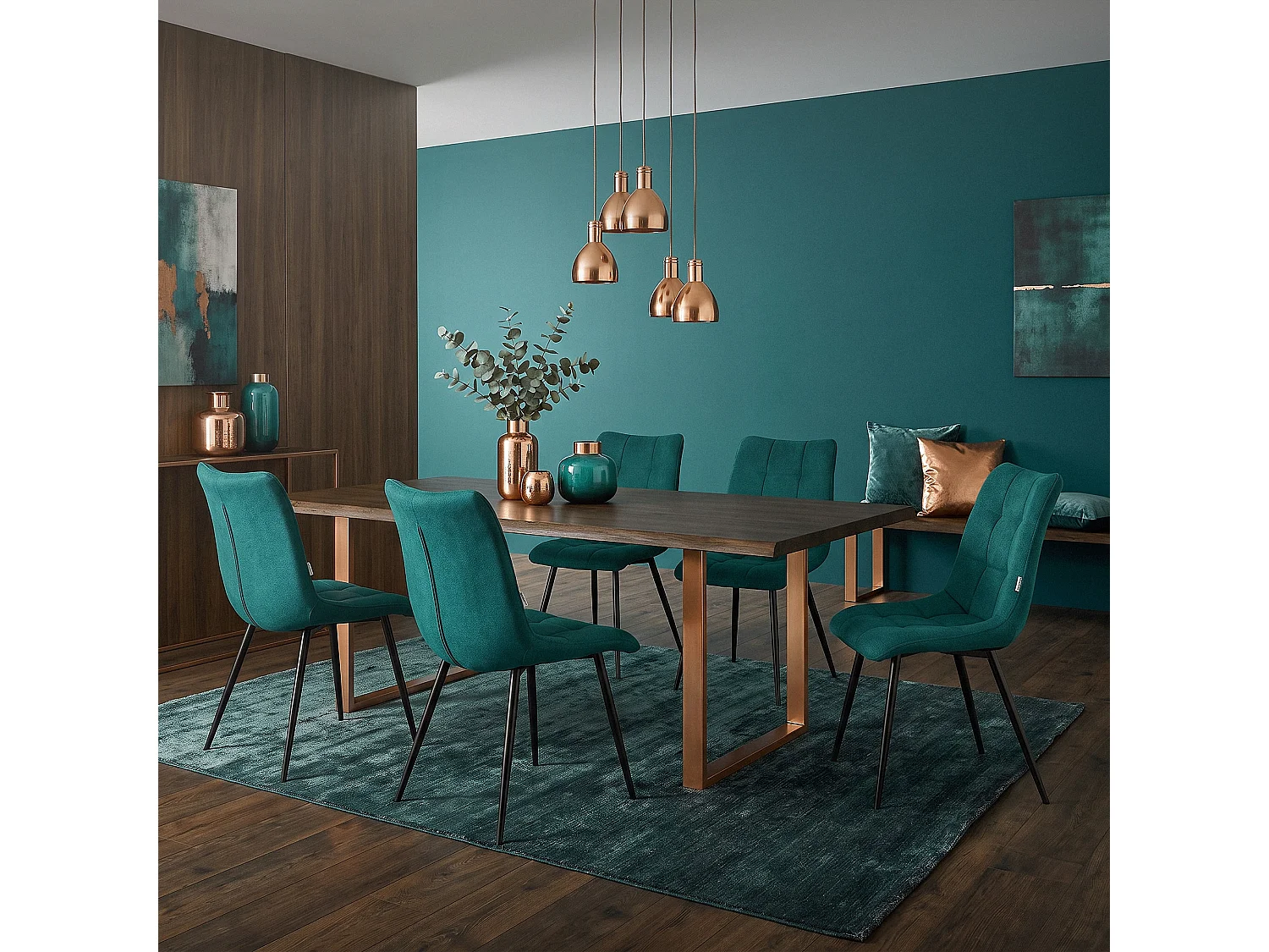 ML-Design Sedia da pranzo set di 6 pezzi petrolio, Lounge chair con rivestimento in tessuto