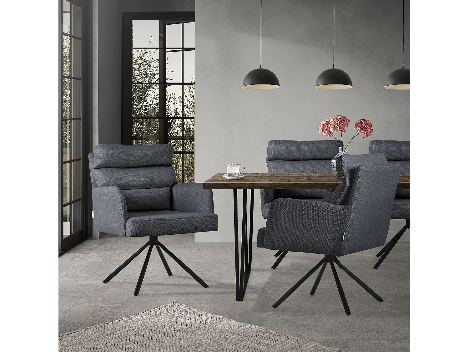 ML-Design Silla de comedor giratoria juego de 6 piezas Antracita, Sillón de salón con reposabrazos y respaldo