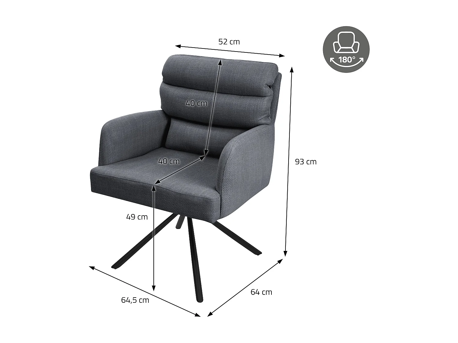 ML-Design Chaise de salle à manger pivotante set de 6 pièces Anthracite, Chaise de salon avec accoudoirs et dossier