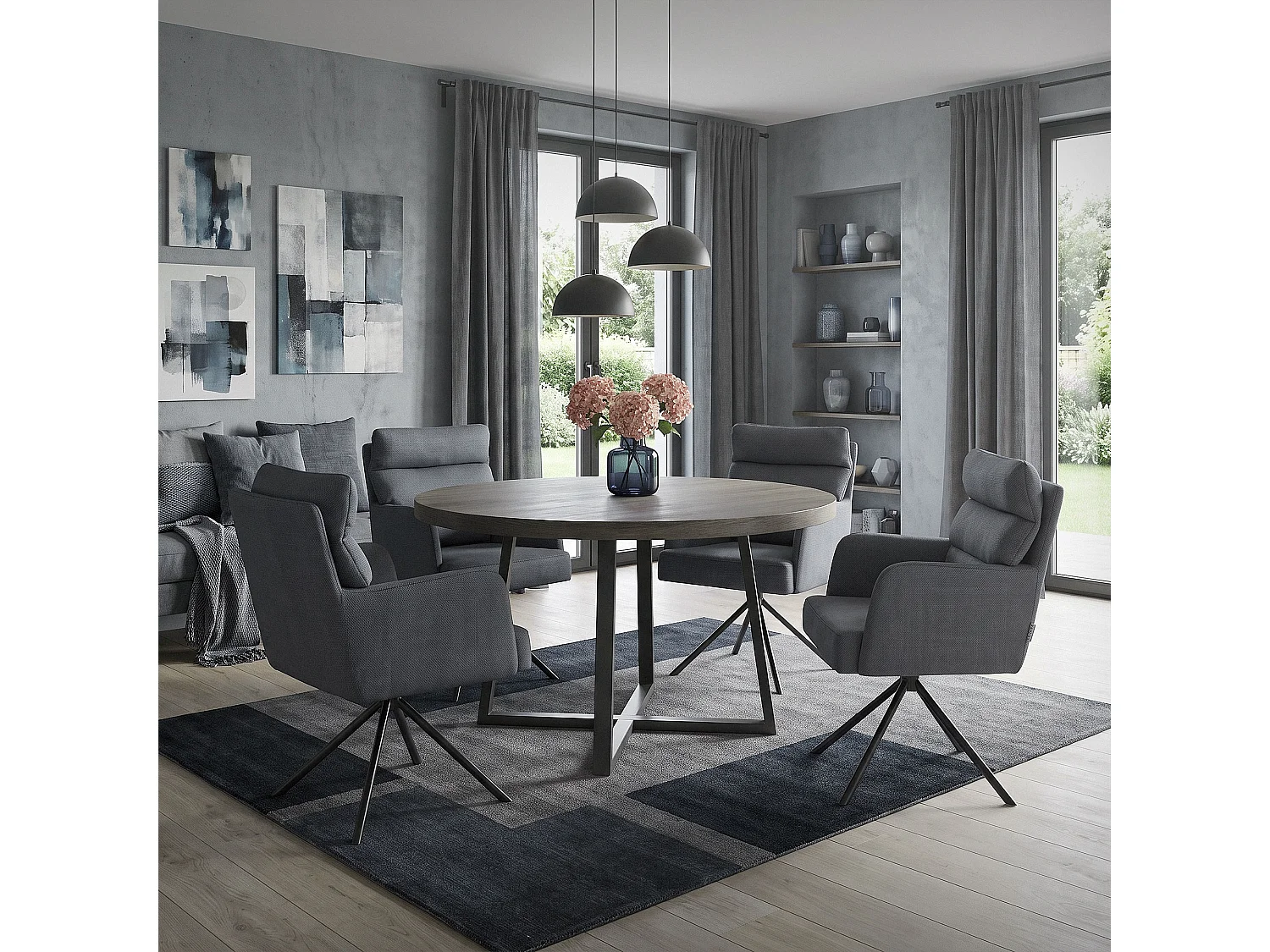 ML-Design Set 6x poltrone girevole antracite sedia da soggiorno braccioli e schienale poltroncina imbottita cuscino e rivestimento in poliestere sedia