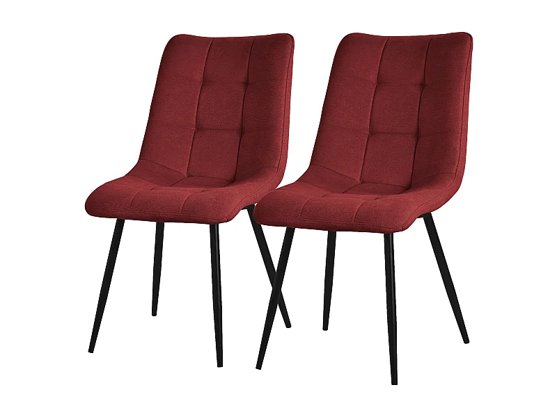 ML-Design Chaise de salle à manger set de 2 pièces rouge, Chaise de salon avec revêtement en tissu et pieds métalliques noirs