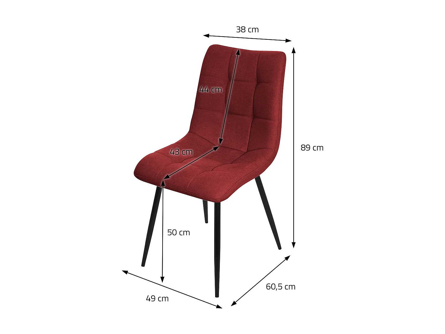 ML-Design Chaise de salle à manger set de 2 pièces rouge, Chaise de salon avec revêtement en tissu et pieds métalliques noirs