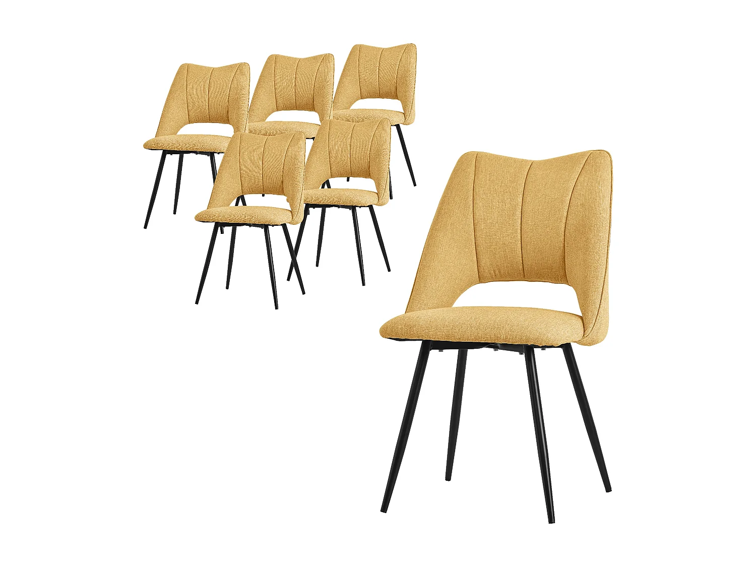 ML-Design Chaises de salle à manger jaune moutarde (lot de 6), assise en polyester, pieds métalliques noirs