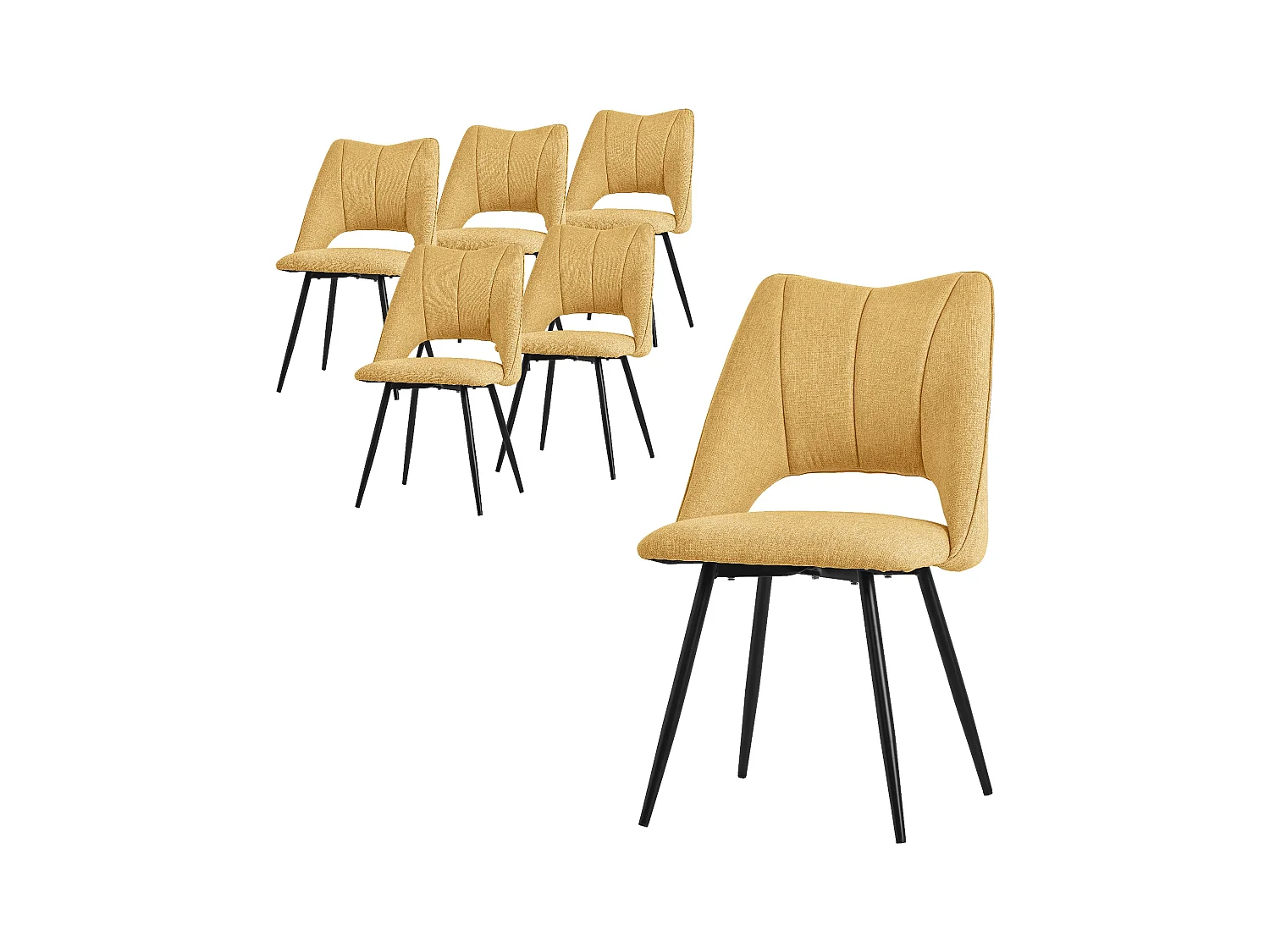 ML-Design Sedia da pranzo giallo senape (set di 6), seduta in poliestere, piedi in metallo nero