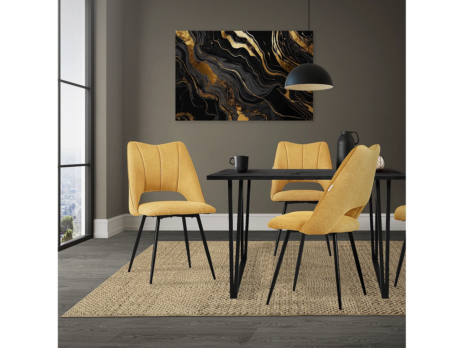 ML-Design Sedia da pranzo giallo senape (set di 6), seduta in poliestere, piedi in metallo nero