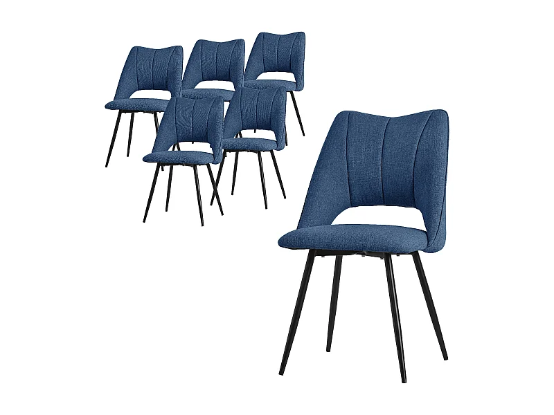 ML-Design Sedie da pranzo, set di 6, blu, seduta in poliestere con piedini in metallo nero