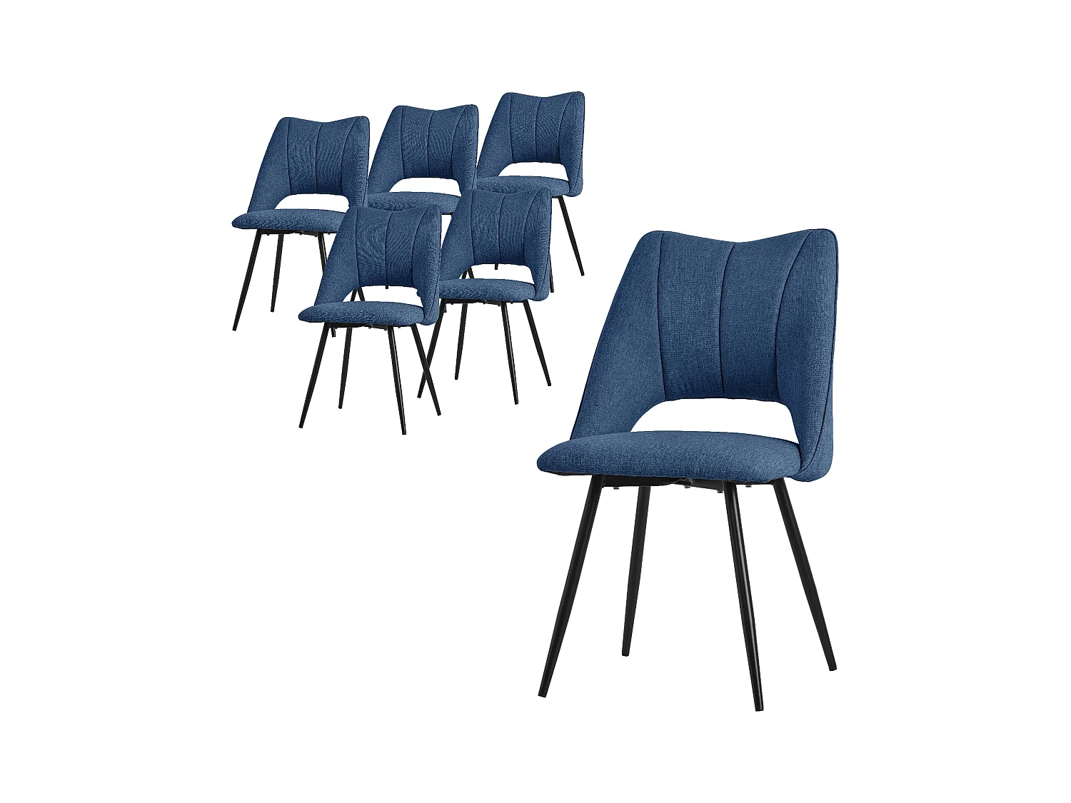ML-Design Chaises de salle à manger, set de 6, bleu, assise en polyester avec pieds métalliques noirs