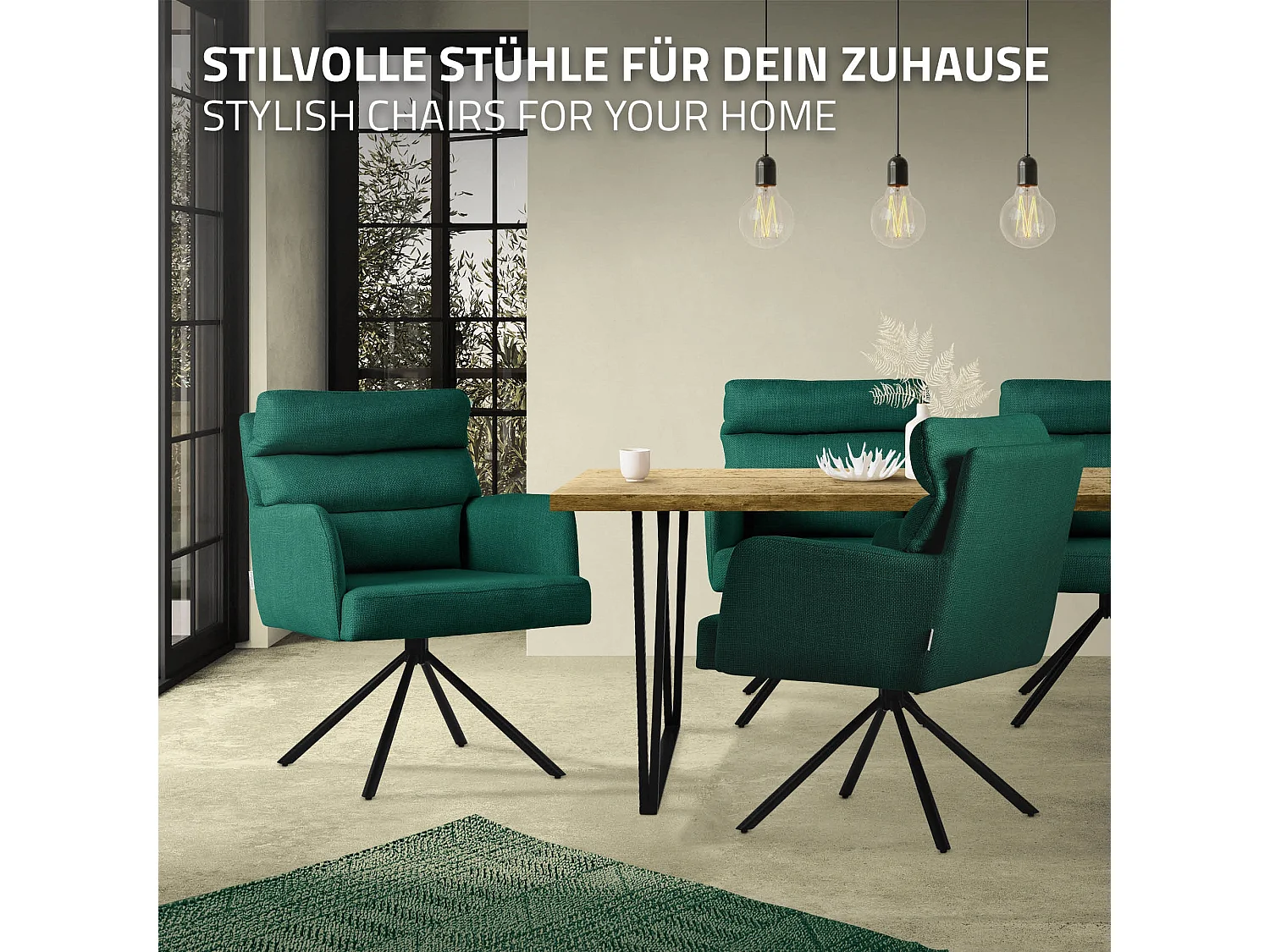 ML-Design 6x Sillas de comedor giratoria verde oscuro asiento de cocina con respaldo extraíble y reposabrazos mueble sillón con funda de poliéster
