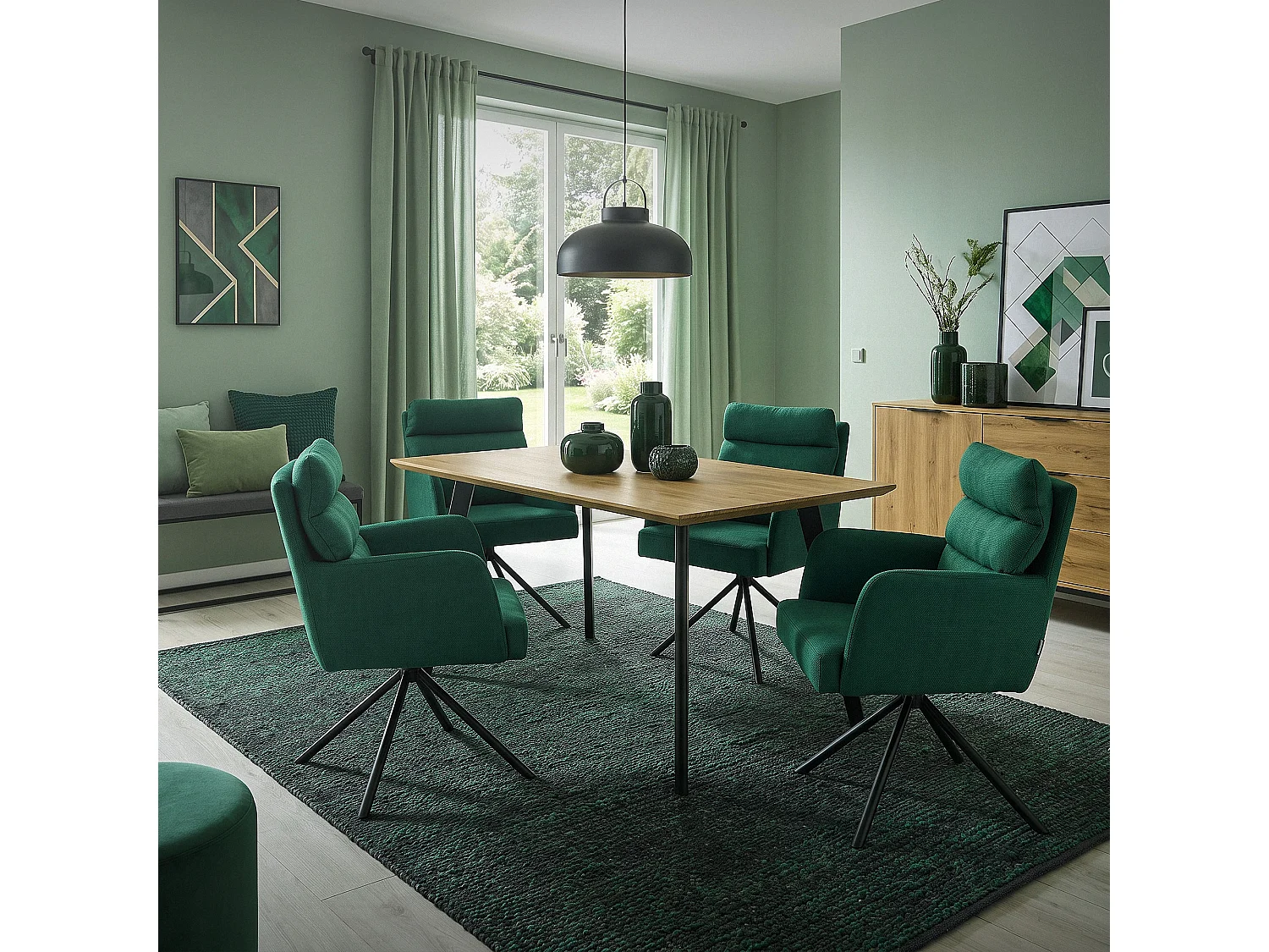 ML-Design Set 6x poltrone girevole verde scuro sedia da soggiorno braccioli e schienale poltroncina imbottita cuscino rivestimento in poliestere sedia