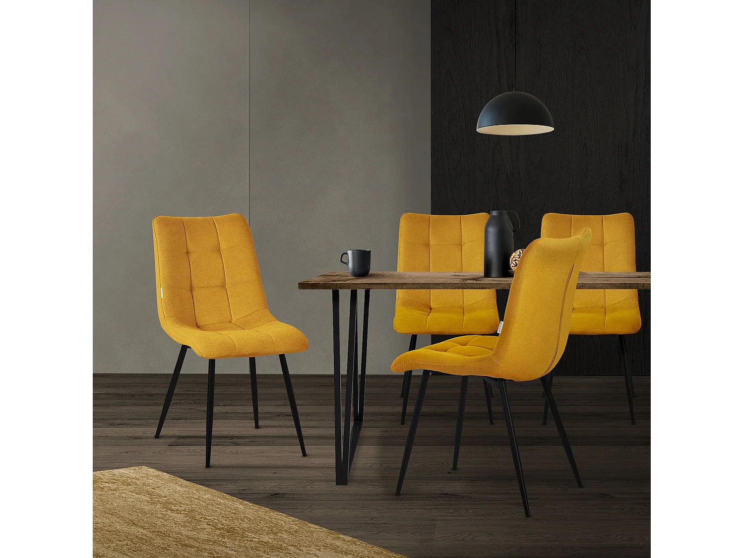ML-Design Chaise de salle à manger jaune moutarde (lot de 2), Chaise de salon avec revêtement en tissu