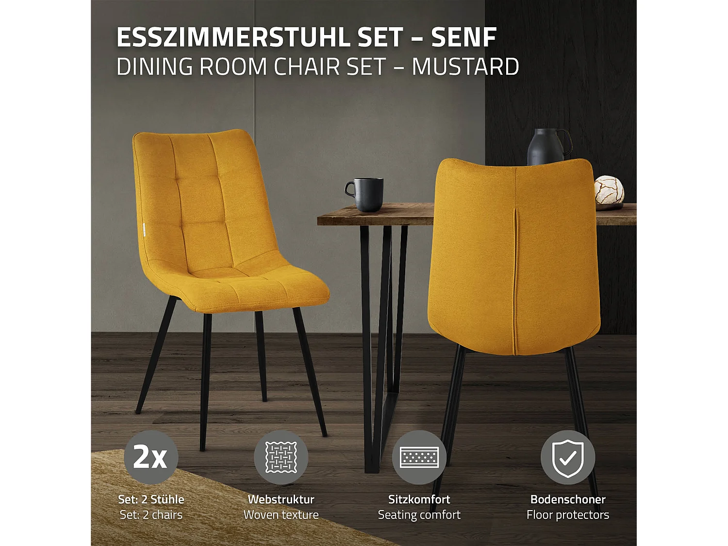 Lot de 6 chaises de salle à manger marron clair assise et dossier rembourrés en éponge tissu polyester ergonomique pieds noir en acier design élégant