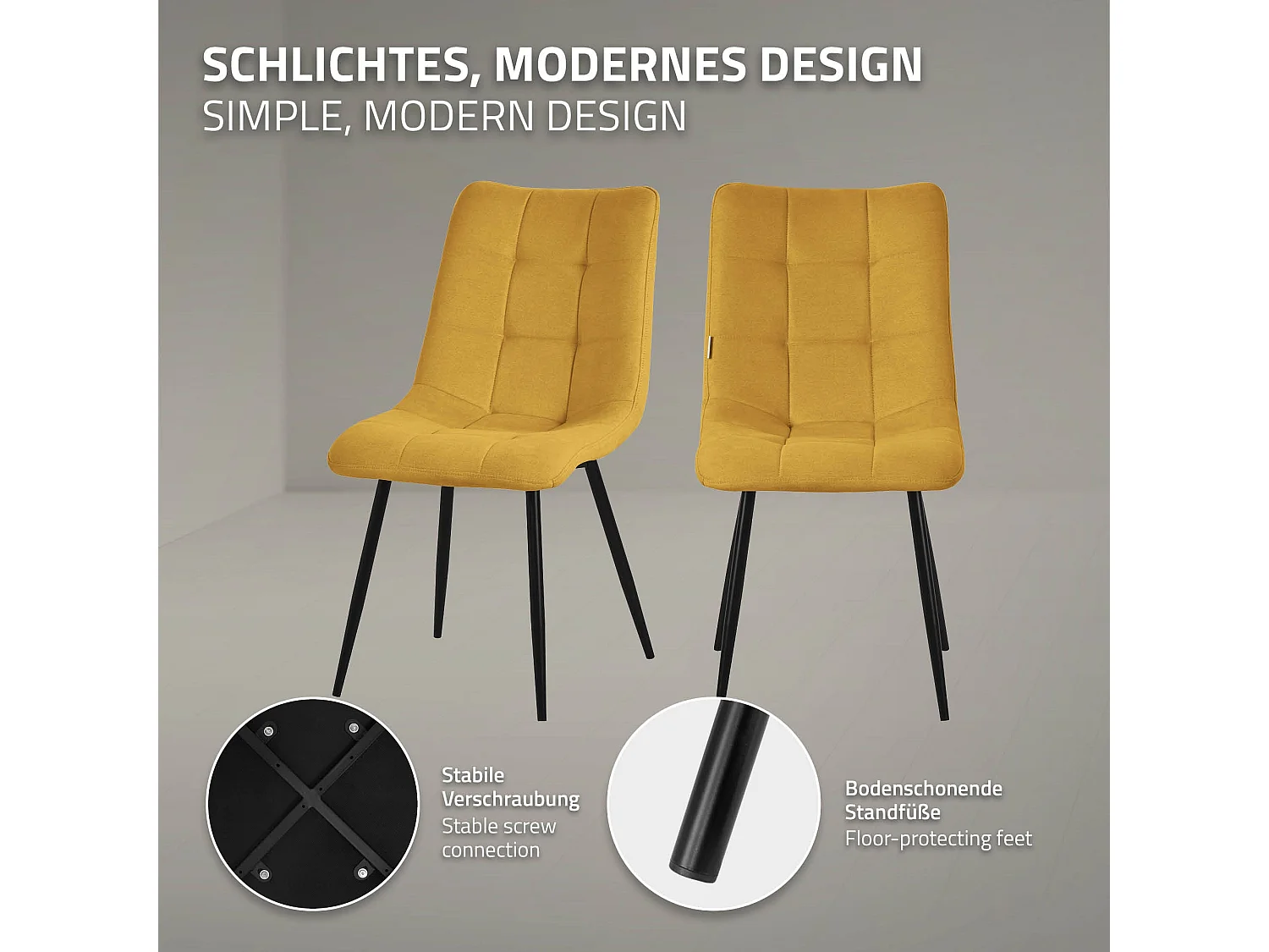 Lot de 6 chaises de salle à manger marron clair assise et dossier rembourrés en éponge tissu polyester ergonomique pieds noir en acier design élégant