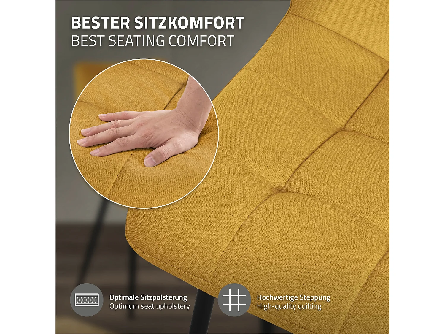 Lot de 6 chaises de salle à manger marron clair assise et dossier rembourrés en éponge tissu polyester ergonomique pieds noir en acier design élégant