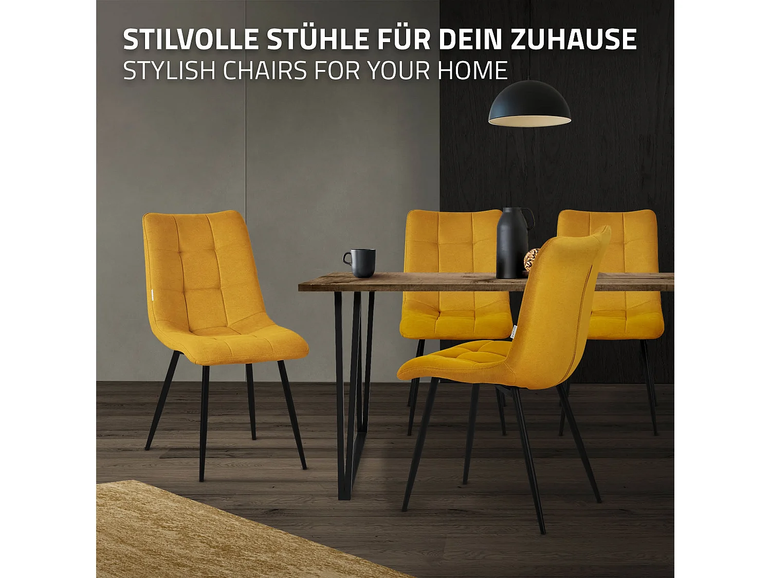 Lot de 6 chaises de salle à manger marron clair assise et dossier rembourrés en éponge tissu polyester ergonomique pieds noir en acier design élégant