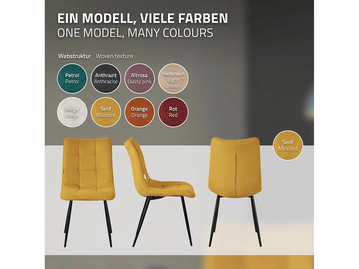 Lot de 6 chaises de salle à manger marron clair assise et dossier rembourrés en éponge tissu polyester ergonomique pieds noir en acier design élégant