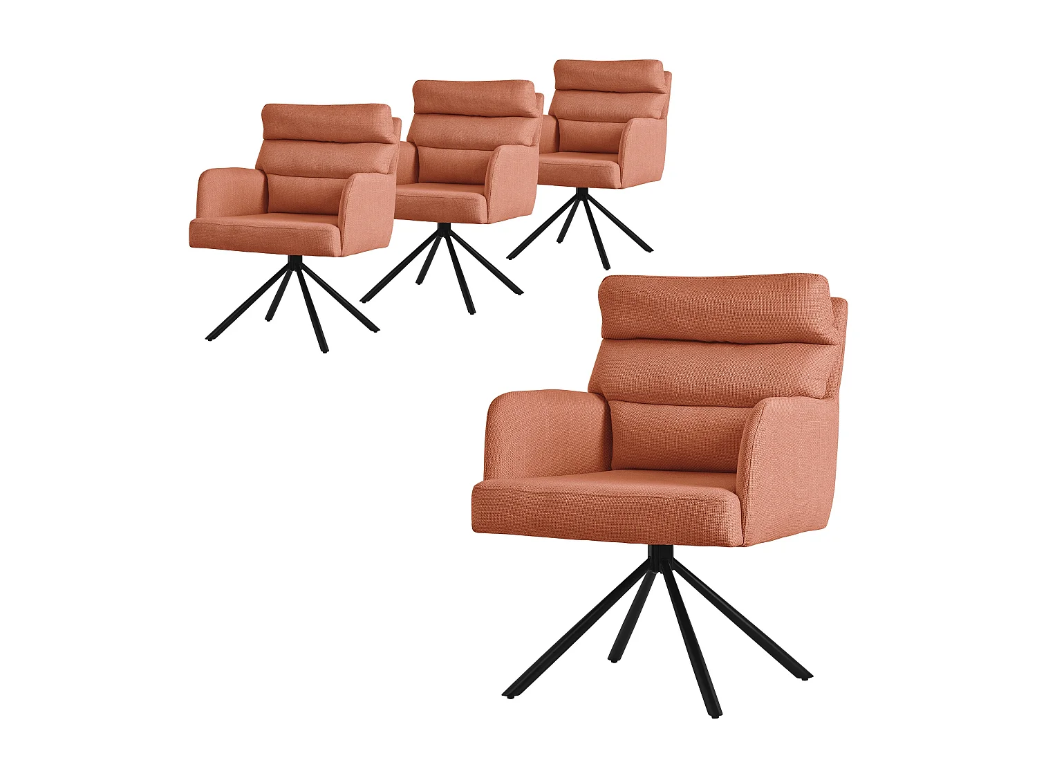 ML-Design Sillas de comedor giratorias, set de 4, naranja, Sillas de salón con reposabrazos y respaldo