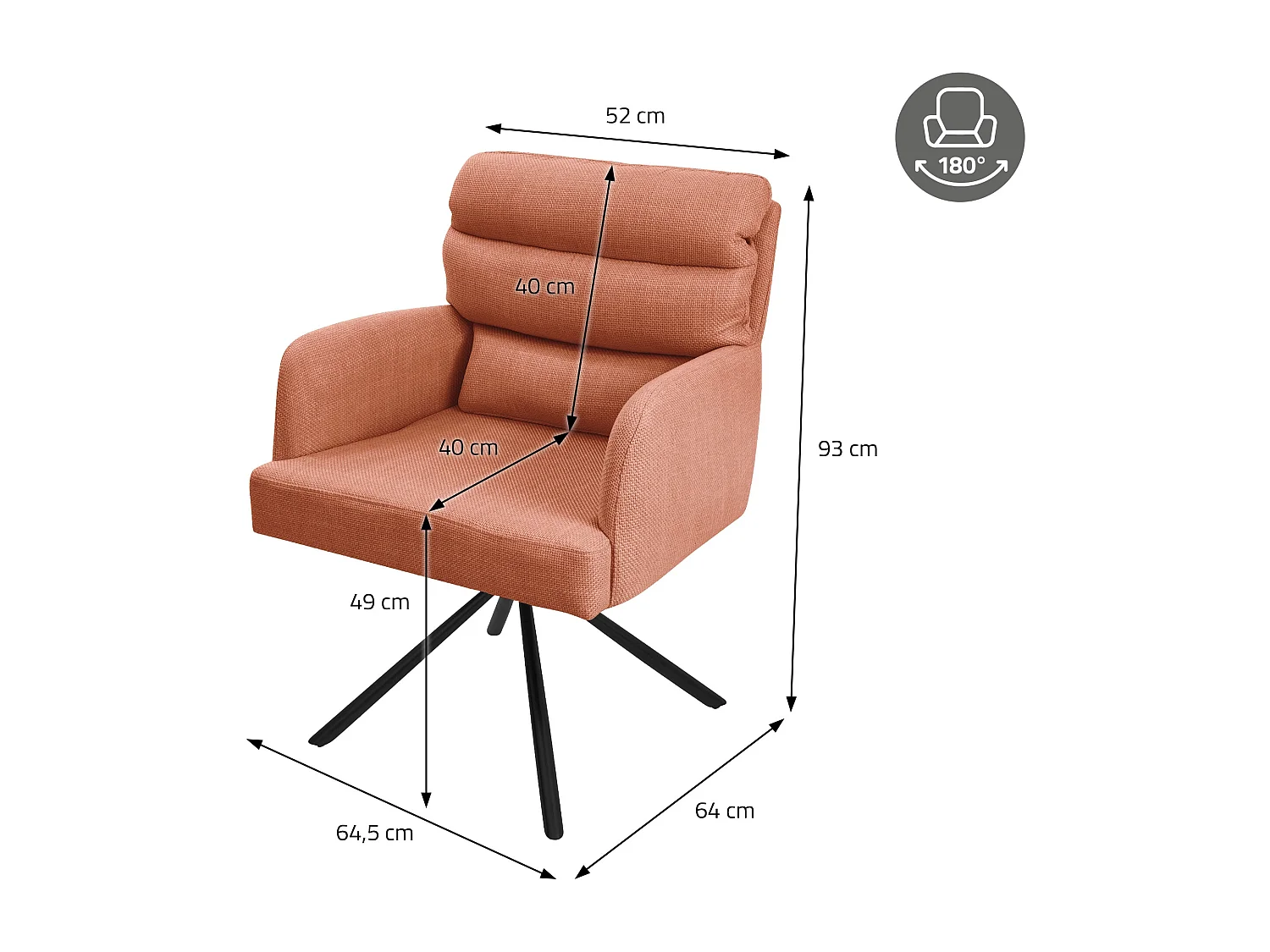 ML-Design Sillas de comedor giratorias, set de 4, naranja, Sillas de salón con reposabrazos y respaldo