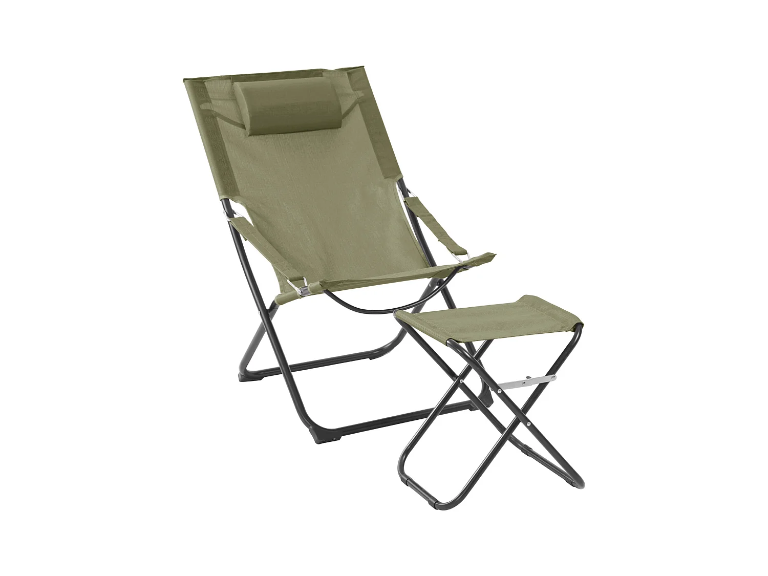 SVITA TOMRA chaise longue avec tabouret chaise de plage pliante chaise de camping oreiller vert