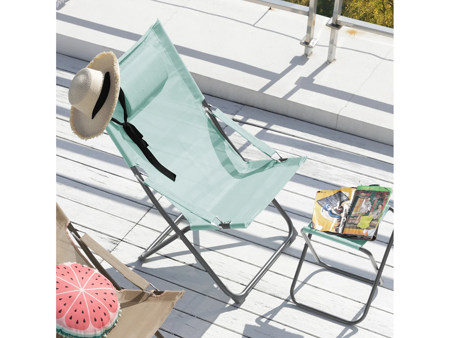SVITA TOMRA chaise longue avec tabouret chaise de plage pliante chaise de camping chaise de piscine oreiller bleu