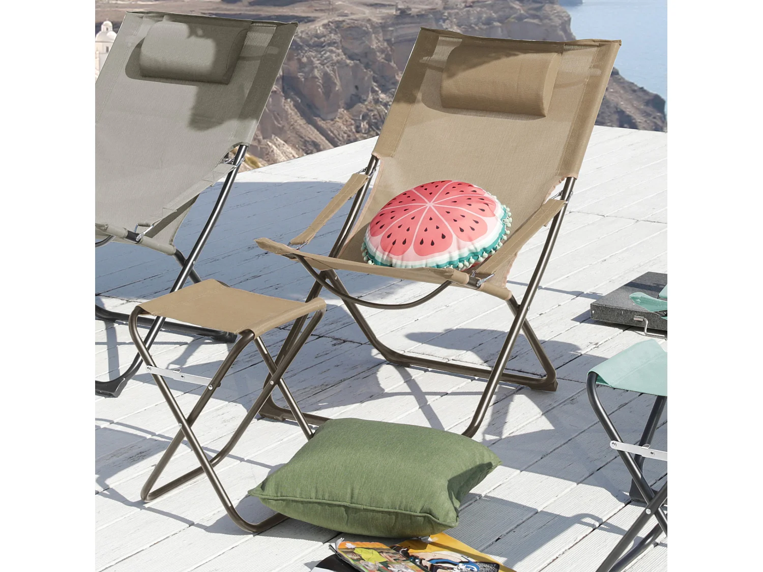 SVITA TOMRA chaise longue avec tabouret chaise de plage pliante chaise de camping chaise de piscine oreiller taupe
