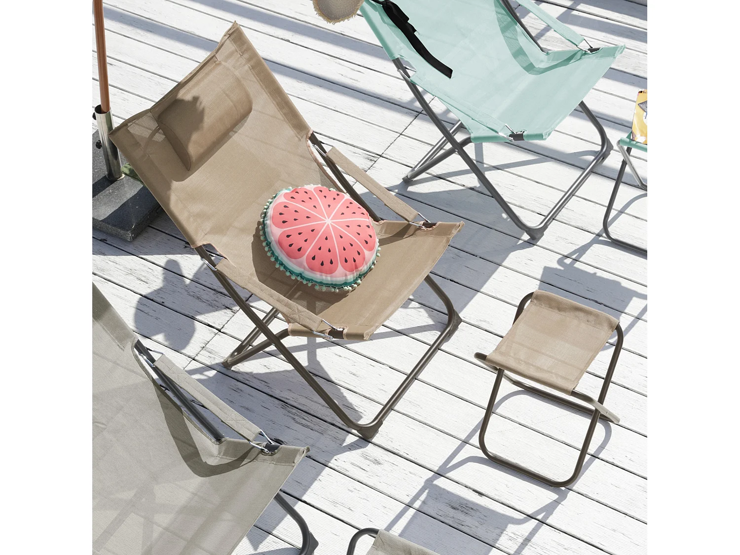 SVITA TOMRA chaise longue avec tabouret chaise de plage pliante chaise de camping chaise de piscine oreiller taupe