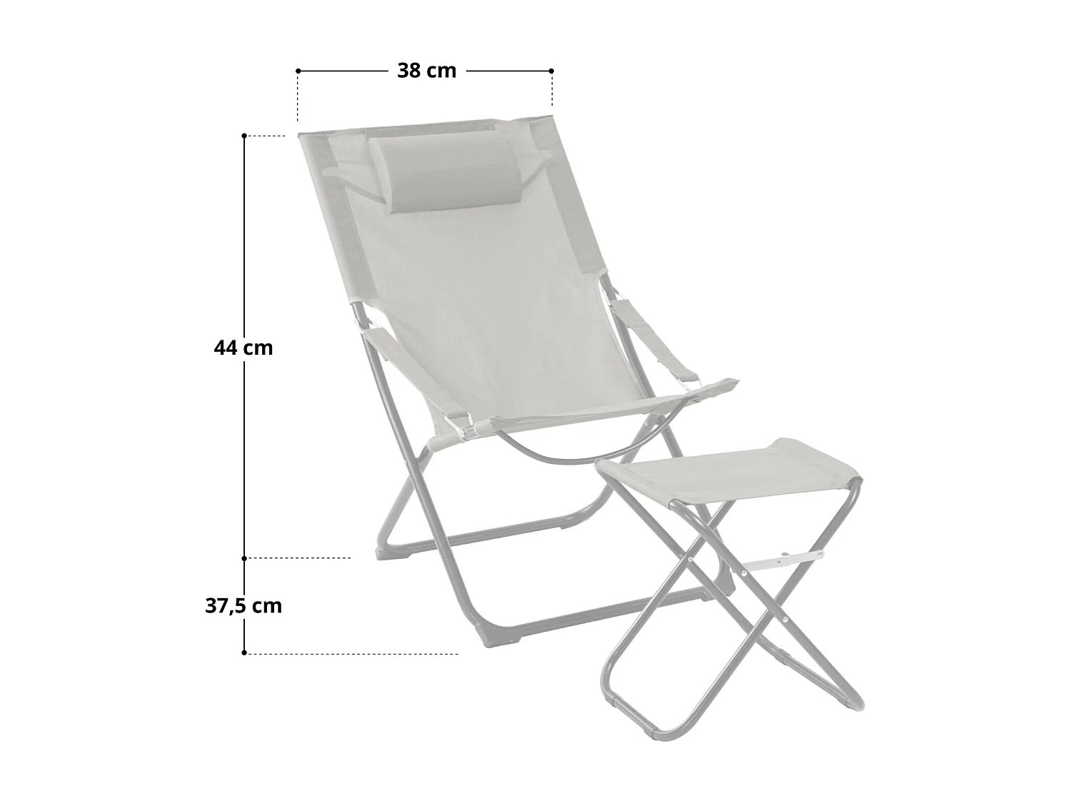 SVITA TOMRA chaise longue avec tabouret chaise de plage pliante chaise de camping chaise de piscine oreiller gris clair