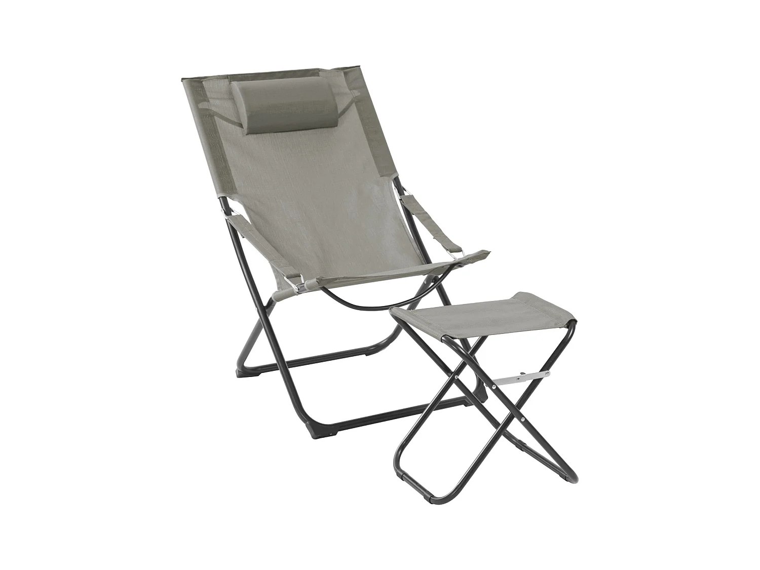 SVITA TOMRA chaise longue avec tabouret chaise de plage pliante chaise de camping chaise de piscine oreiller gris clair