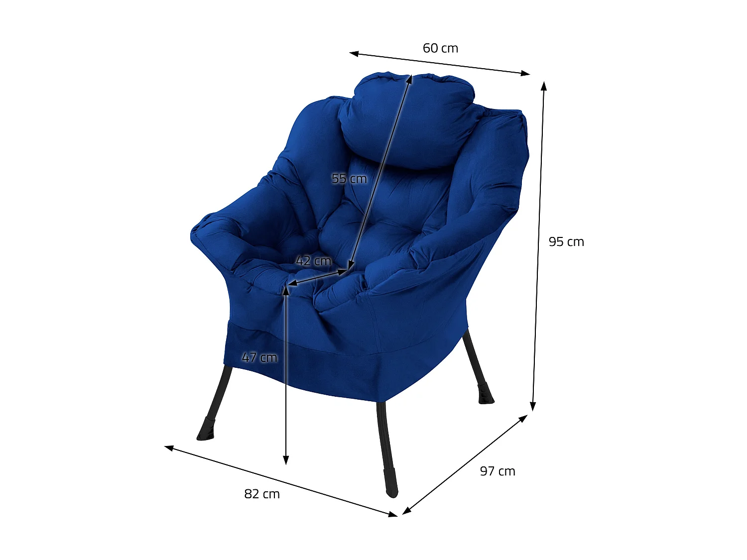 ML-Design Fauteuil relax bleu foncé, Fauteuil de salon avec accoudoirs &amp; poche latérale