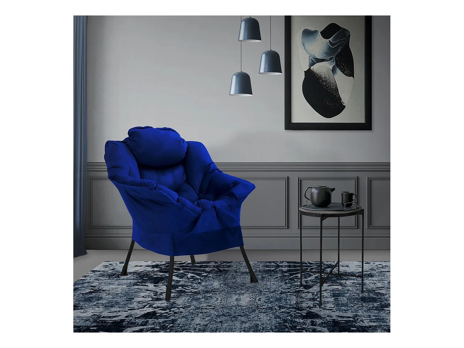 ML-Design Sillón reclinable azul oscuro, Sillón con reposabrazos y bolsillo lateral