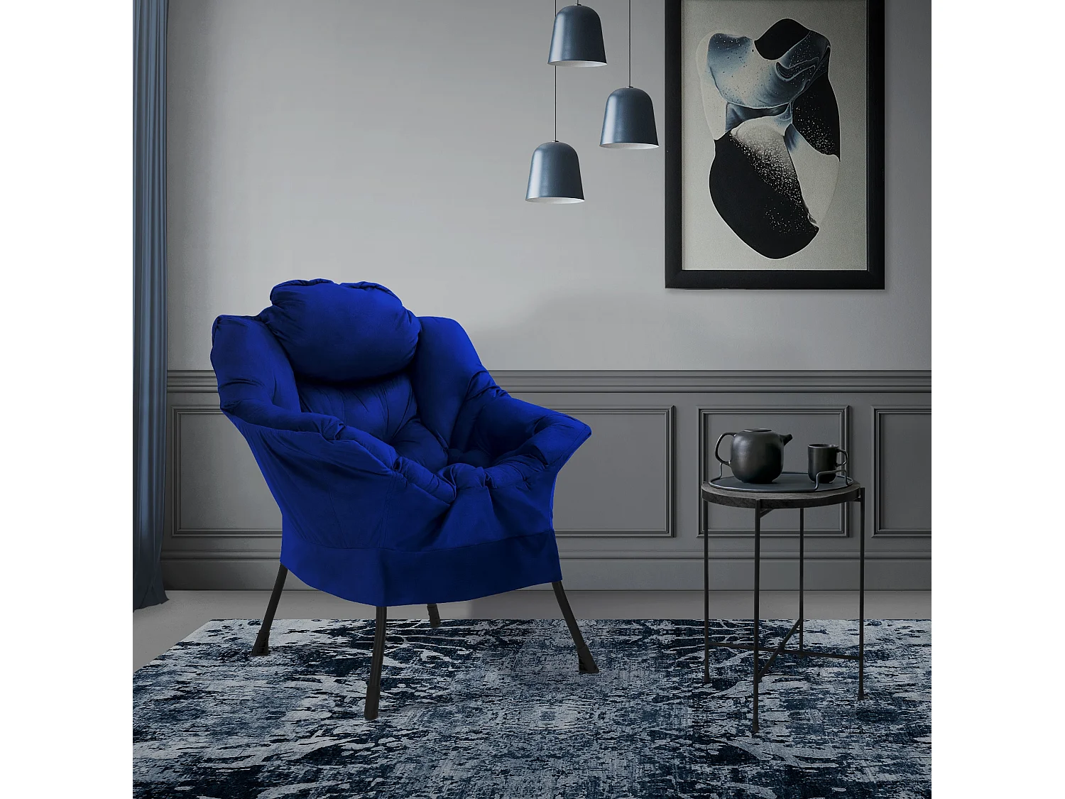 ML-Design Sillón reclinable azul oscuro, Sillón con reposabrazos y bolsillo lateral