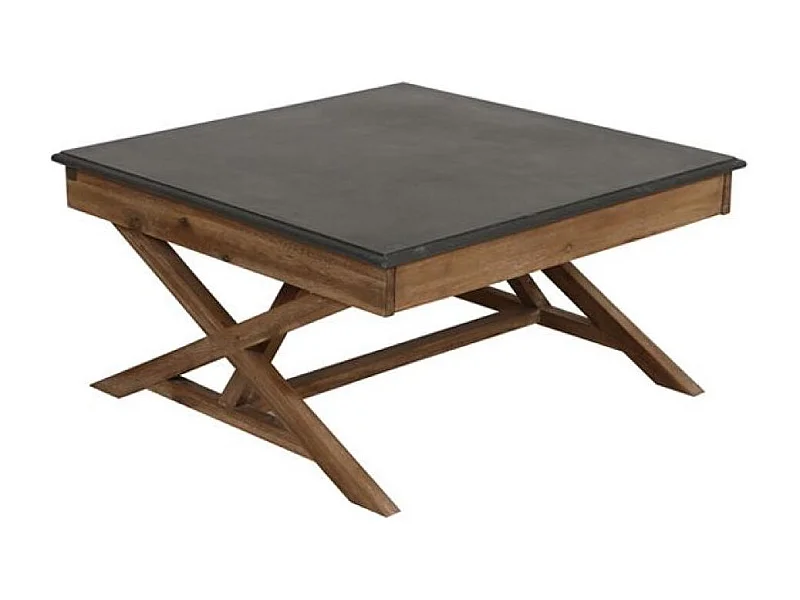 Table basse carrée croisillons plateau en béton Bois Marron - Horizon Interior's