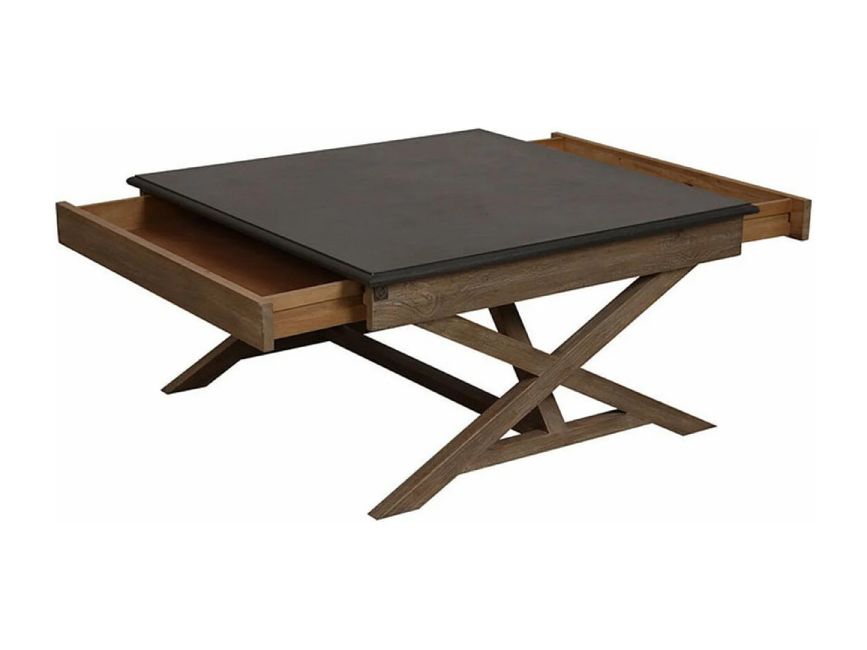 Table basse carrée croisillons plateau en béton Bois Marron - Horizon Interior's