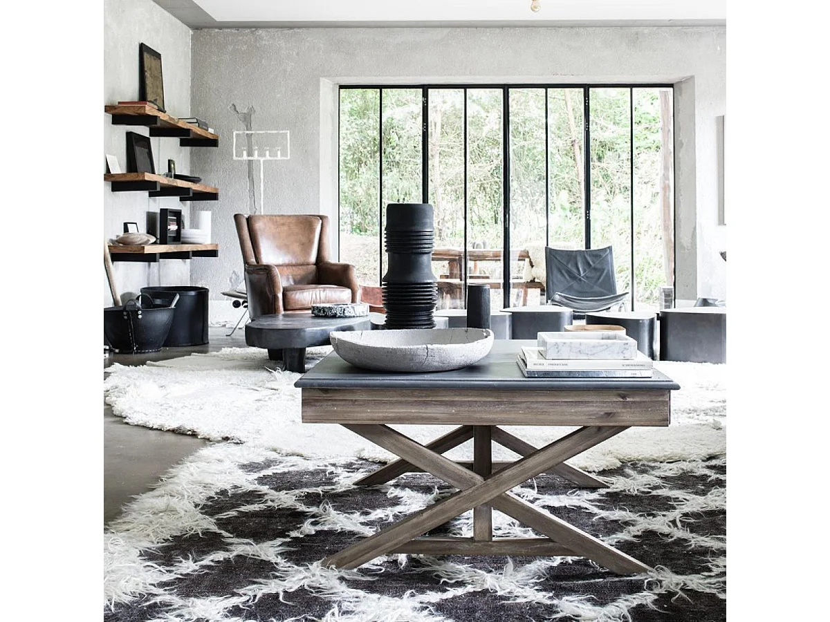 Table basse carrée croisillons plateau en béton Bois Marron - Horizon Interior's