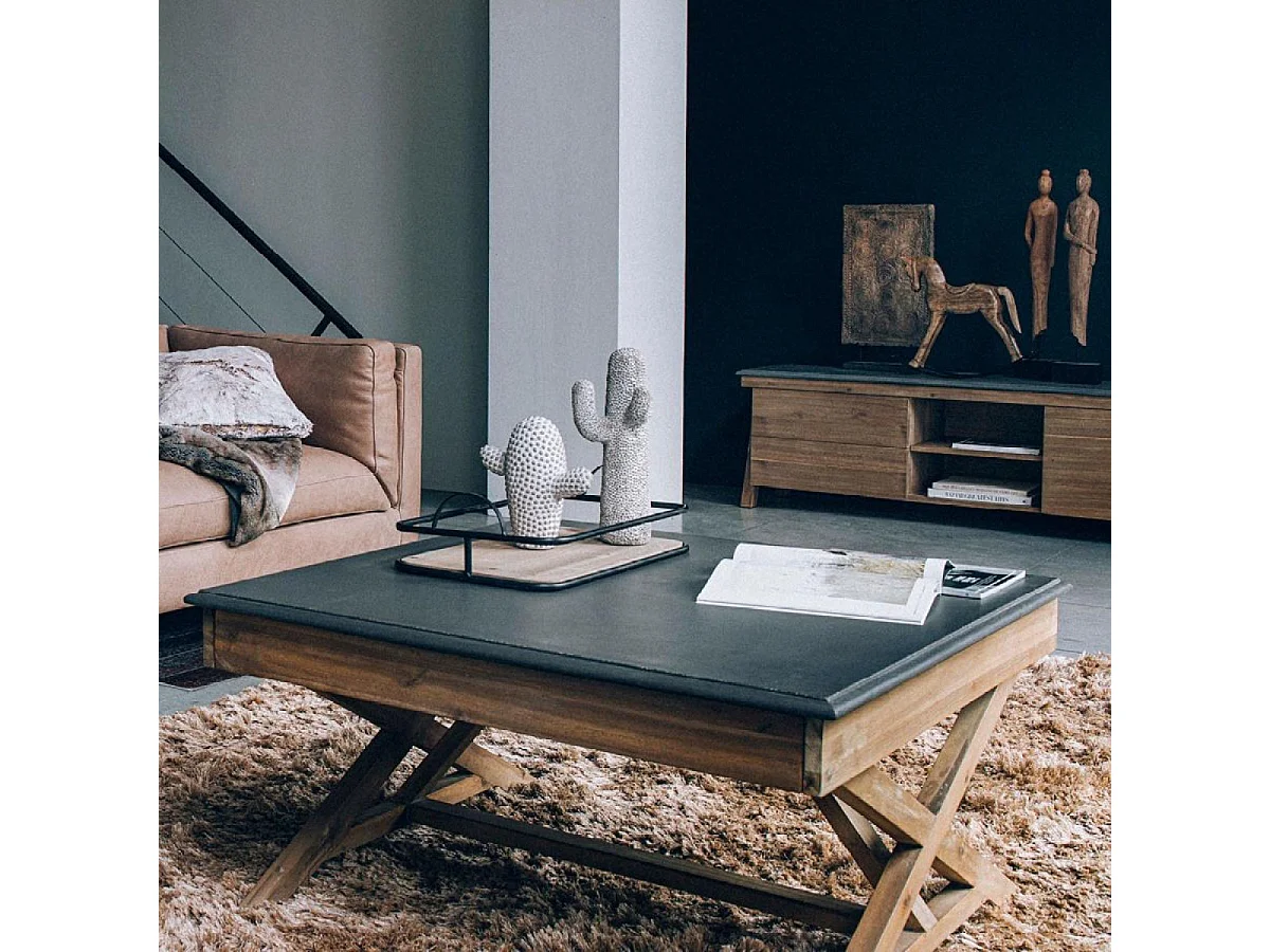 Table basse carrée croisillons plateau en béton Bois Marron - Horizon Interior's