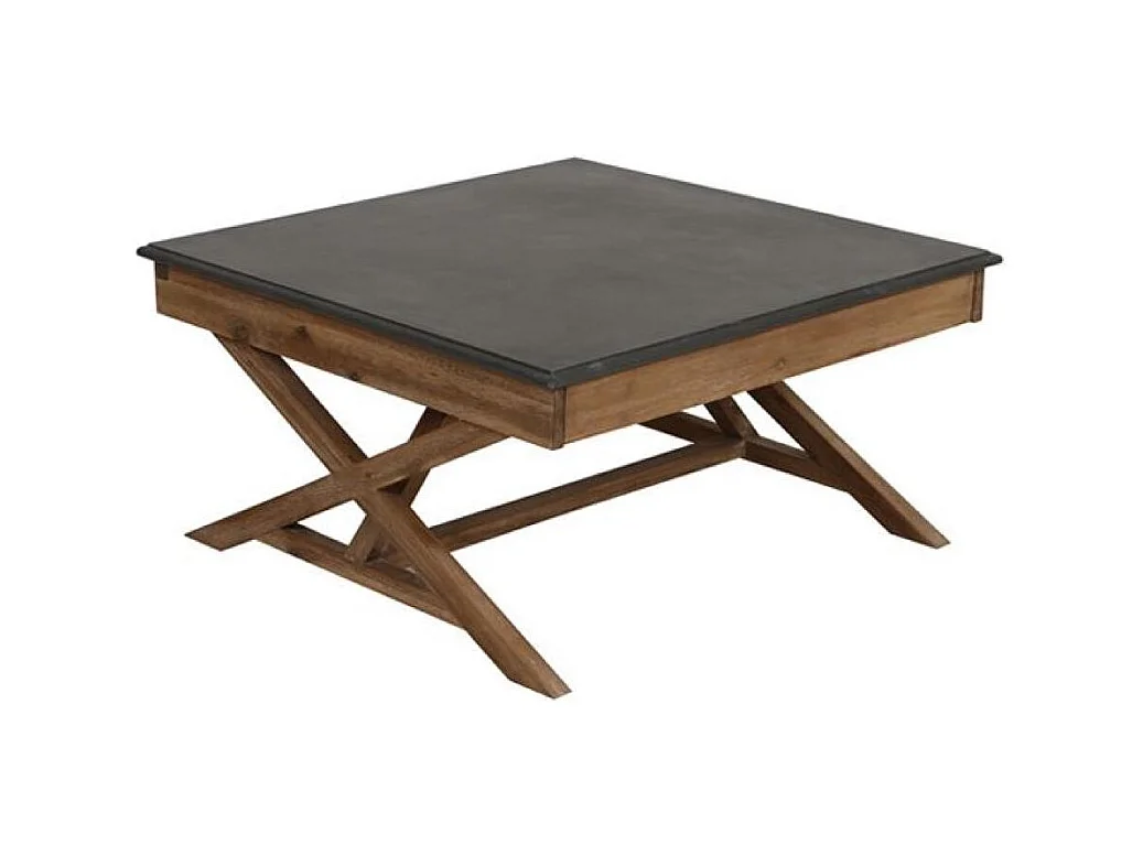 Table basse carrée croisillons plateau en béton Bois Marron - Horizon Interior's