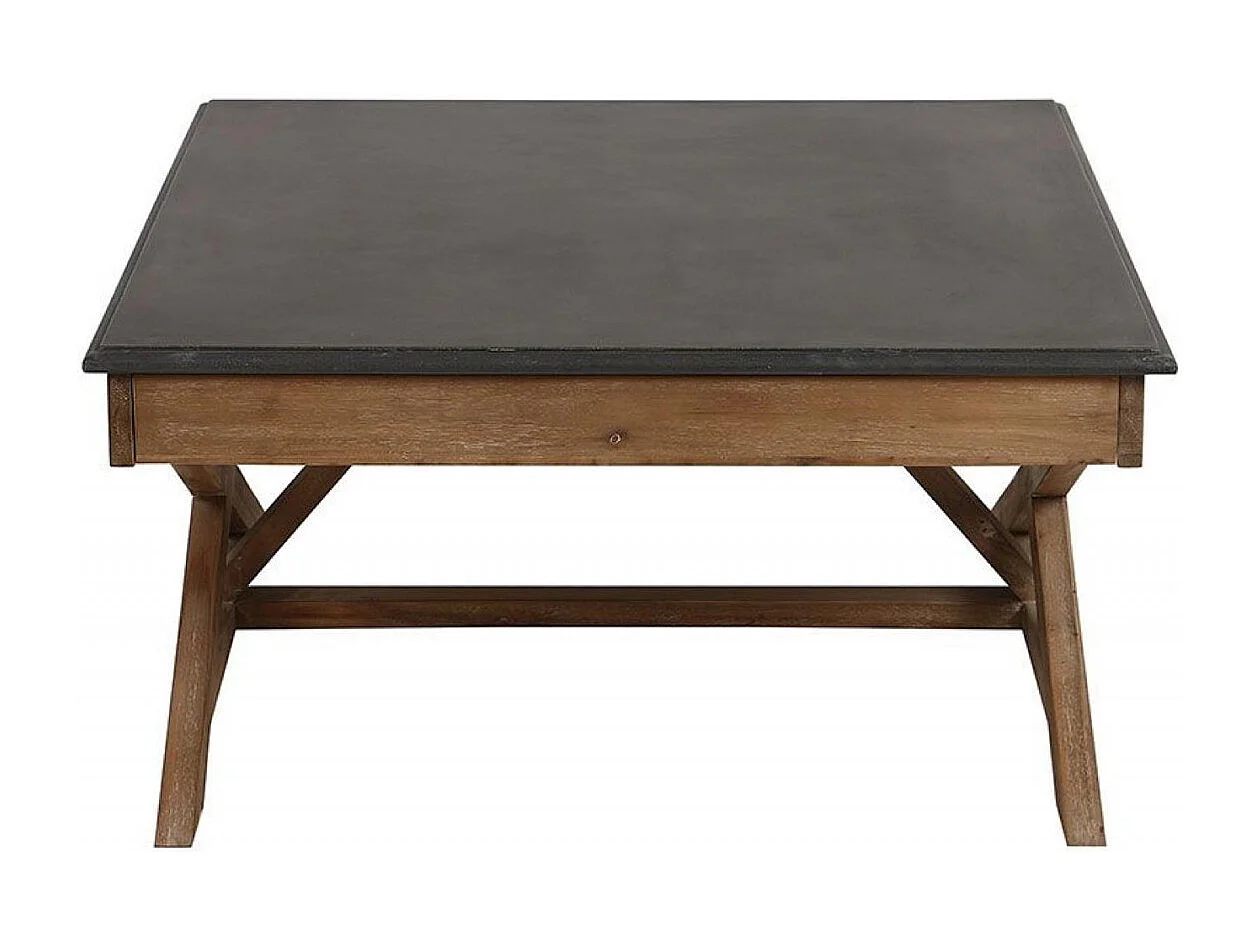 Table basse carrée croisillons plateau en béton Bois Noir - Horizon Interior's