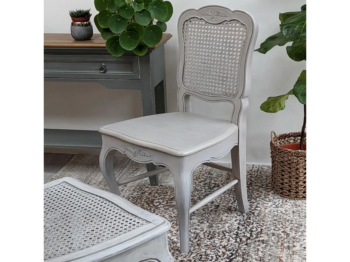 Lot de 2 chaises canné Bois Gris - Château Interior's