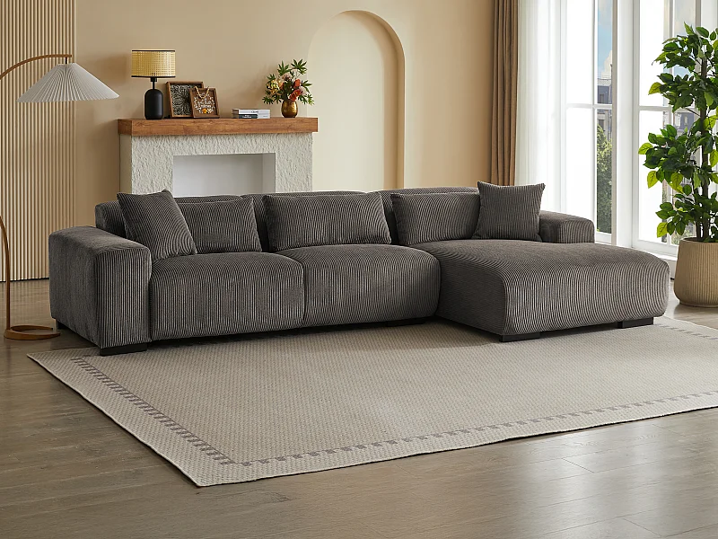 Rechtes Ecksofa mit Cord-Samt in taupefarben OVENTINO von Maison Céphy