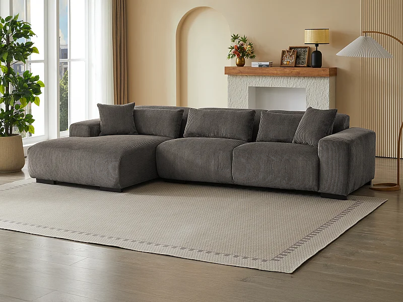 Linker hoekbank in taupe ribfluweel OVENTINO van Maison Céphy