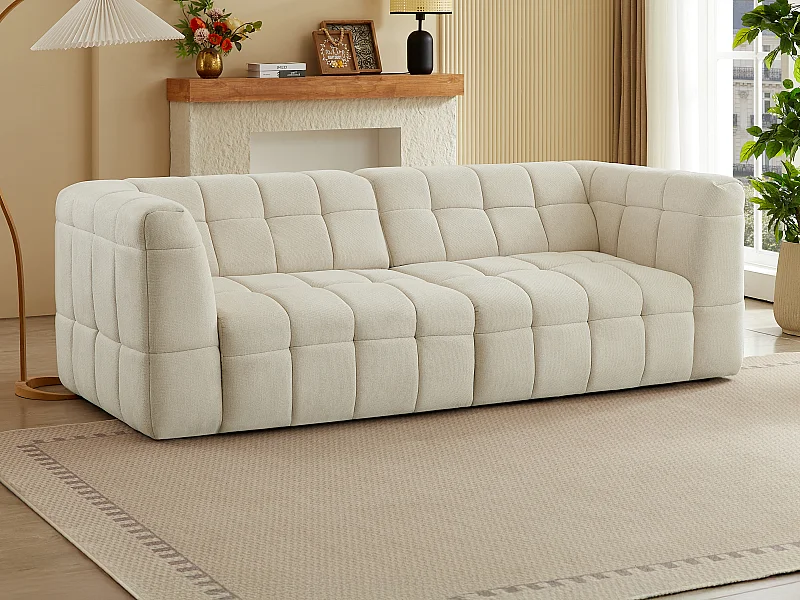 Sofa 3-Sitzer elektrisch mit ausziehbarer Sitzfläche - Stoff - Beige - NELOSA