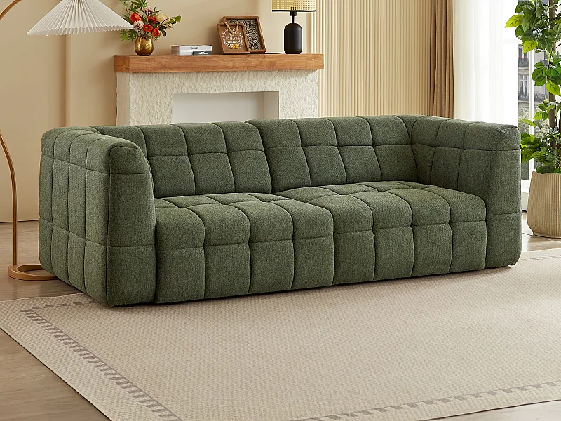 Sofa 3-Sitzer elektrisch mit ausziehbarer Sitzfläche - Stoff - Grün - NELOSA