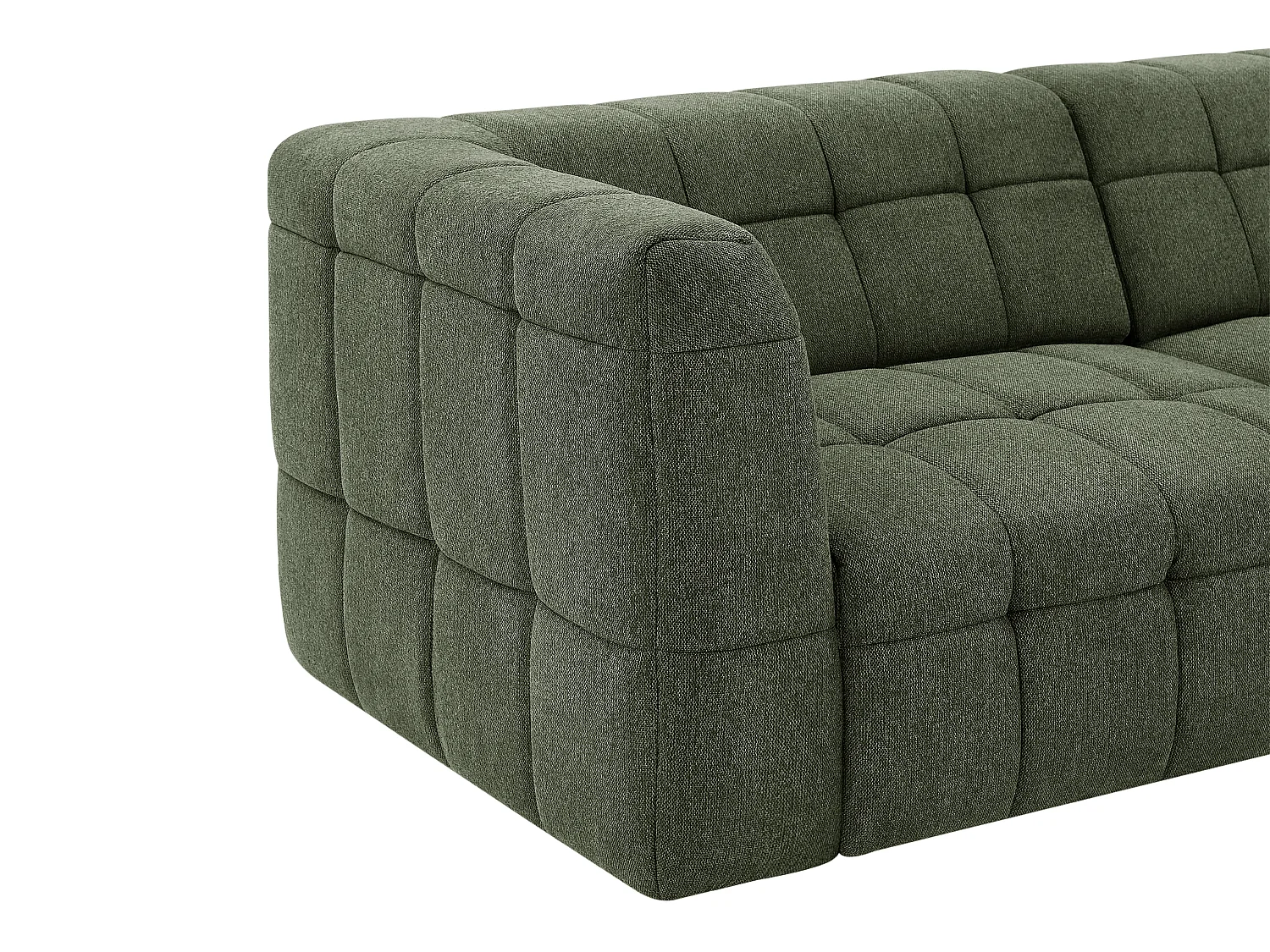 Canapé 3 places avec assise coulissante électrique en tissu texturé vert NELOSA