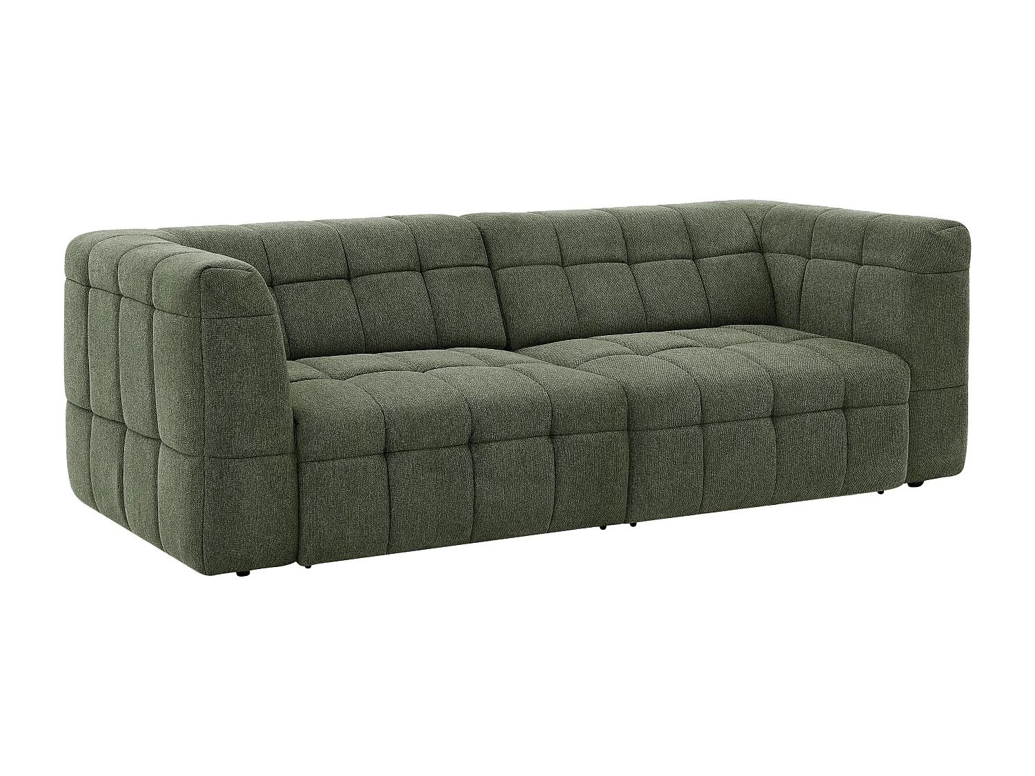 Canapé 3 places avec assise coulissante électrique en tissu texturé vert NELOSA