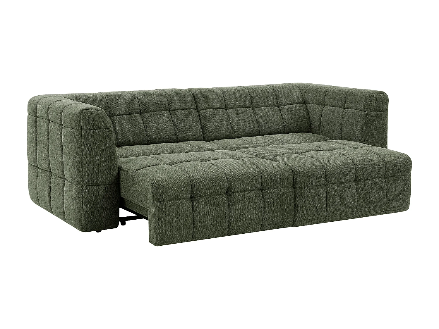 Canapé 3 places avec assise coulissante électrique en tissu texturé vert NELOSA